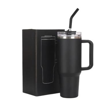 Imagem de Copo Térmico Inox Portátil Inoxidável com Tampa e Canudo(Preto-1200ml(Sem brindes)