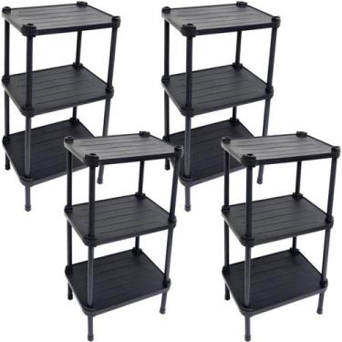 Imagem de 4 Estantes de Plástico Modular Multiuso 3 Prateleiras 1 Torre Preta Mo