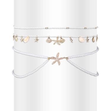 Imagem de Corrente de Cintura Feminina com Conchas e Estrelas-do-Mar, Ajustável com Pérolas Estrelas-do-Mar Joia Corporal para Usar na Cintura Ideal para Biquínis Vestidos de Verão e Looks Jeans