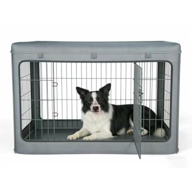 Imagem de TBNO Capa universal para caixa de cachorro de 96 cm com para-sol removível - Material resistente à prova d'água 1680D, malha respirável, serve para caixas de malha de metal, interno/externo