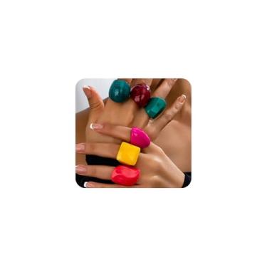 Imagem de Navirix Anéis de resina acrílica coloridos grossos para mulheres, conjunto de anéis grandes com junta Y2K, pacote de anéis de cúpula empilhável moderno, 8, Liga de aço, Sem pedra preciosa