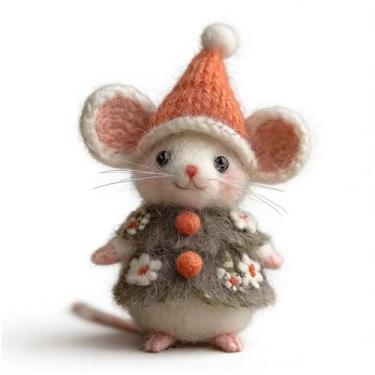 Imagem de Mouse de feltro de Natal de luxo | Ornamento de lã feito à mão, enfeites de feltro de animais para pendurar em casa, estatuetas exclusivas para pendurar em árvore de Natal e presentes de meias (A)