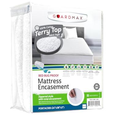 Imagem de Guardmax Revestimento de colchão com zíper de algodão felpudo - tamanho mini de berço - 100% à prova d'água e protetor de colchão à prova de percevejos - capa de colchão absorvente de seis lados