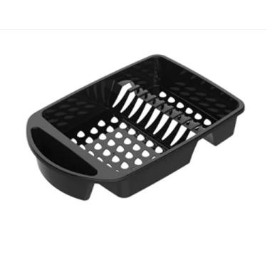 Imagem de Escorredor de Louças em Plástico, Preto, 43x31,5x8cm, 9 Divisórias, com Espaço para Talheres e Copos, Design Compacto