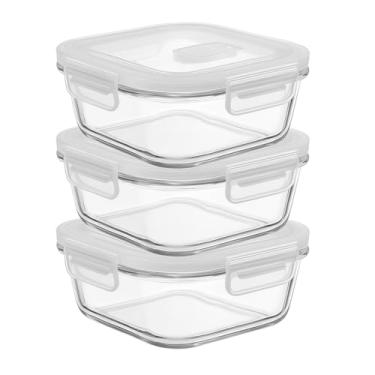 Imagem de Conjunto 3 potes herméticos de vidro quadrados com tampa, 520ml