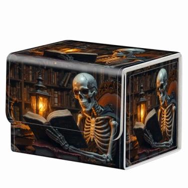 Imagem de Ímã forte para caixa de baralho TCG MTG Commander caixa organizadora de cartas colecionáveis padrão criativo caixa de armazenamento para jogos colecionáveis de até 200 cartas, caveira retrô de estante