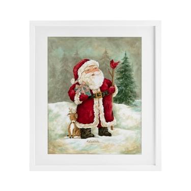 Imagem de Stupell Industries "Joyful Santa & Cuddling Reindeer", Impressão emoldurada sob vidro, branca, 33 x 40 cm