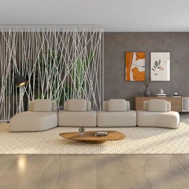 Imagem de Sofá Ilha Sala de Estar Dakota 4 Módulos 626cm Encostos Almofadas Soltas Veludo Bege G33 - Gran Belo