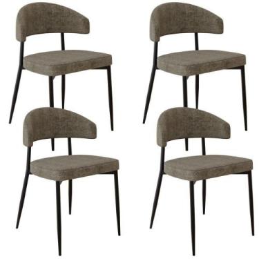 Imagem de Kit 04 Cadeiras Estofada Para Sala De Jantar Serena Preto C01 Linho La