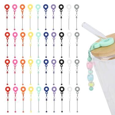 Imagem de EUDORALIFE 40 peças de pingentes de palha com contas para copos adaptadores de copo com contas barra em branco compatível com pingente de silicone Stanley Ornamento para pingentes de copo para copos