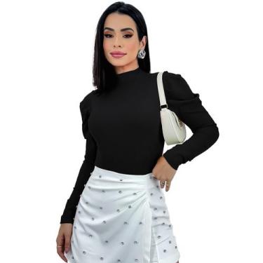 Imagem de Body Feminino Canelado Manga Longa Princesa Bufante Gola - Swiss Bouti