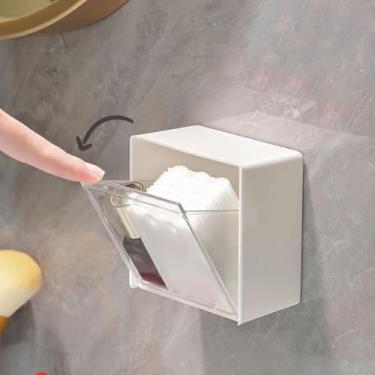 Imagem de 1 caixa de armazenamento montada na parede, design em concha de plástico, cotonete, organizador de cozinha, acessórios de banheiro