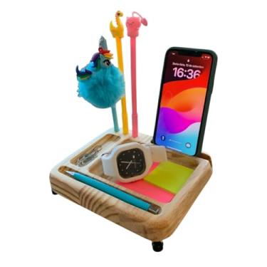 Imagem de Organizador de Mesa em Madeira Com LED - Porta Canetas e Celular