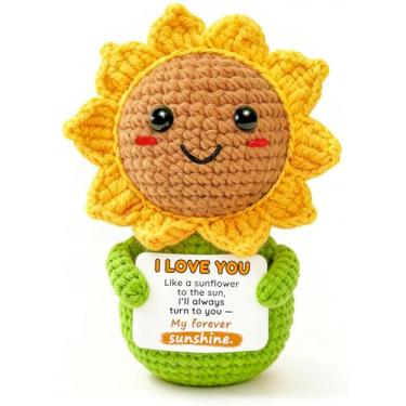 Imagem de Krinisou Presente romântico de girassol para namorada – Linda flor de crochê "I Love You", presente doce significativo para esposa ou amor de longa distância, aniversário, dia dos namorados
