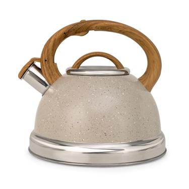 Imagem de OSTER CHALEIRA COM APITO 3 LITROS CLYDEPARK - CORPO EM AÇO INOXIDÁVEL COM ACABAMENTO MARMORIZADO CINZA DUST, CABO COM REVESTIMENTO SOFT TOUCH QUE IMITA MADEIRA E BASE COMPATÍVEL COM INDUÇÃO