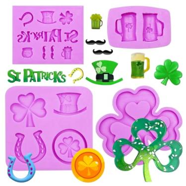 Imagem de Conjunto de moldes para fondant do Dia de São Patrício, chapéu de duende, caneca de cerveja, moldes de chocolate trevo para resina, cupcake, biscoitos, decoração de bolos, decoração de férias