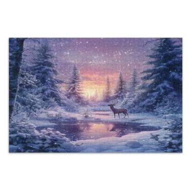 Imagem de Quebra-cabeça de veado da floresta de inverno 1000 peças, quebra-cabeças adulto com letras na parte de trás