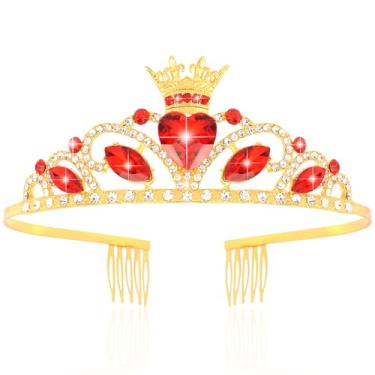 Imagem de TOBATOBA Queen of Hearts Costume Women Queen of Hearts Crown Red Tiara Red Descendants Costume Dress Accessories for Halloween Cosplay Prom Party