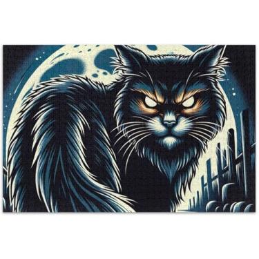 Imagem de Quebra-cabeça de desenho animado de gato malvado para adultos 1000 peças presentes de elefante branco para a família, quebra-cabeça de paisagem, pintura de decoração, 75 x 40 cm