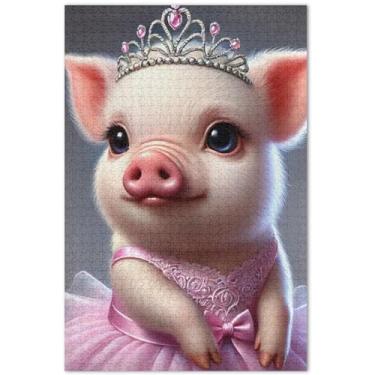 Imagem de Quebra-cabeça engraçado princesa porco fofo 500 peças para adultos arte brinquedo pintura quebra-cabeça duro presentes para jogo de elefante branco, 51 x 37 centímetros