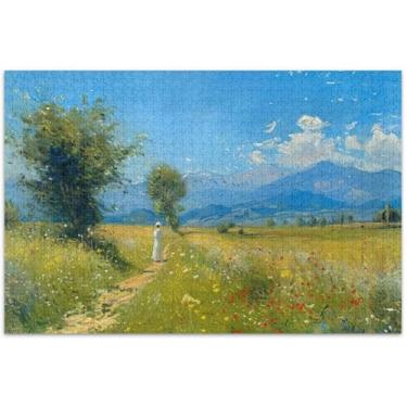 Imagem de Quebra-cabeça Monet paisagem idílica para adultos 1000 peças cenário arte floral difícil quebra-cabeça divertido bobo, 29,5 x 19,7 polegadas