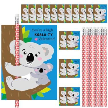 Imagem de Dunzoom 36 Sets Koala Valentine's Day Exchange Gifts for Kids Punny Koala Valentine Cards Valentine's Day Pencils Hugger Heart Pencils with Erasers for School Prize Classroom Gifts Party Favors