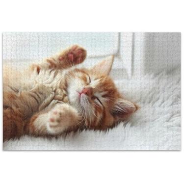 Imagem de Quebra-cabeça fofo laranja gatinho gato 1000 peças adultos jogo tecnologia presentes grande desenho animado animal