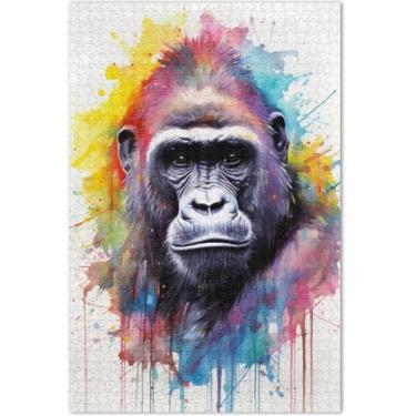 Imagem de Quebra-cabeça de pintura de gorila para adultos 1000 peças de brinquedo, arte, quebra-cabeça, cena, outono, presentes para amantes de quebra-cabeças