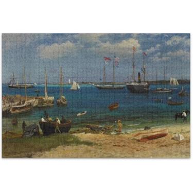 Imagem de Nassau Harbor Pintura a Óleo 500 Peças Quebra-cabeças para Adultos Presentes para Elefante Branco Jogo Divertido Brinquedo Adulto Arte Pintura de Paisagem, 50 x 37 cm