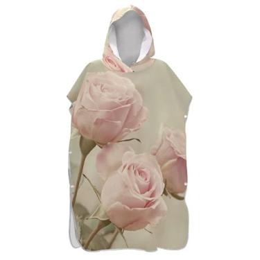 Imagem de TSENQUE Poncho de surfe floral rosa vintage para adultos trocador de roupa de praia com capuz toalha de banho reutilizável masculino poncho com capuz