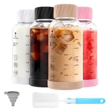 Imagem de Luxfuel Garrafas de vidro de 350 ml com tampas, pacote com 4 garrafas de vidro borossilicato resistentes ao calor com tampa de aço inoxidável e base de silicone antiderrapante para sucos