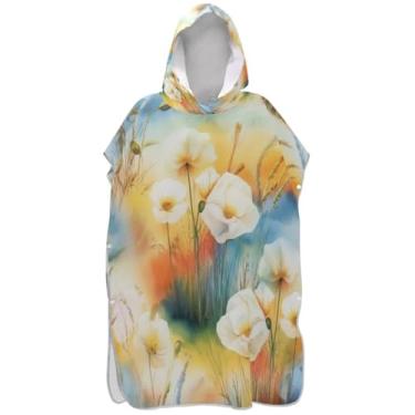 Imagem de Joisal Poncho de surfe trocador de roupão adulto praia banho com capuz toalhas absorventes pastel floral flor branco poncho masculino com capuz