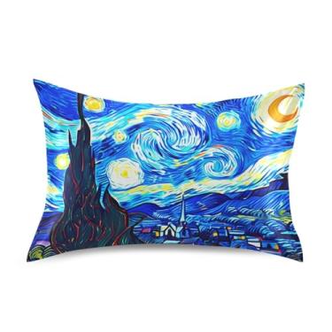 Imagem de Fronhas de cetim para cabelo azul noite estrelada padrão Queen King fronhas personalizadas resfriamento casa sala de cama tamanho padrão 66.0 cm x 50.8 cm