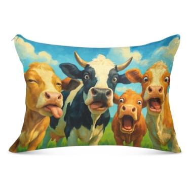 Imagem de Capas de travesseiro engraçadas de flanela marrom preto animal vaca decorativa padrão queen king size almofadas de corpo de cama fofas macias, tamanho Queen, 50,8 cm x 76,2 cm