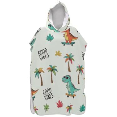 Imagem de Joisal Poncho de surf de secagem rápida trocador roupão adultos praia moletom toalha floral desenho animado dinossauros skates bege homens mulheres poncho com capuz