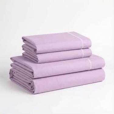 Imagem de Jogo de Lençol King Size 4 Peças 400 Fios 100% Algodão - Lilás Lavanda