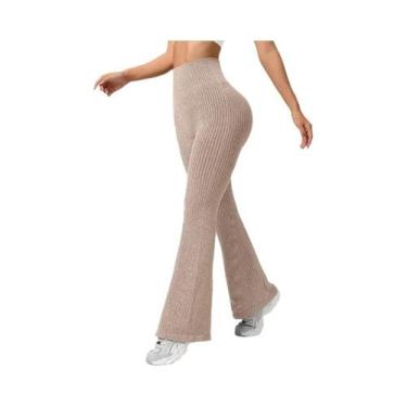 Imagem de Calças Flare Sem Costura De Cintura Alta Para Mulheres, Elásticas, Com