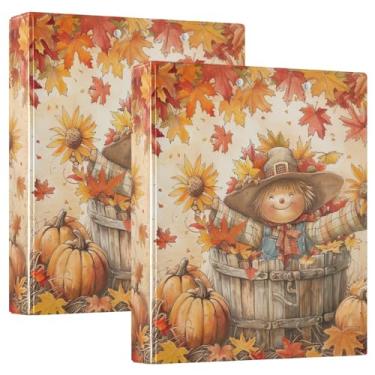 Imagem de Linda pasta de abóbora de outono espantalho com prancheta com armazenamento decorativo de 3 anéis pasta de 3 furos 27 x 31,5 cm
