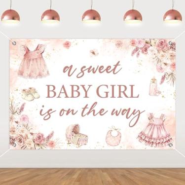Imagem de Cheereveal Boho Clothes Decorações de chá de bebê para menina, faixa de pano de fundo A Sweet Baby Girl is on Her Way, tema de roupas boêmias, revelação de gênero, suprimentos de festa de aniversário