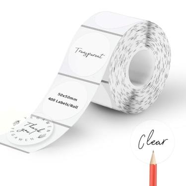 Imagem de YEGAWEN Etiquetas térmicas redondas transparentes de 5 cm, etiquetas térmicas diretas autoadesivas, 400 folhas com linha de perfuração em rolo