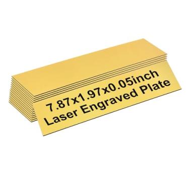 Imagem de PATIKIL Placas de nome em branco, placas de nome gravadas de 20 x 5 cm, placa de nome personalizada, placas de porta, etiquetas de mesa para escritório, sala de aula, ouro escovado com letra preta, 15