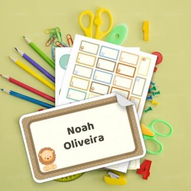 Imagem de Kit de Etiquetas Escolares Personalizadas Safari 03 para material escolar infantil, identificação de cadernos, livros, lápis, lancheira e garrafinha