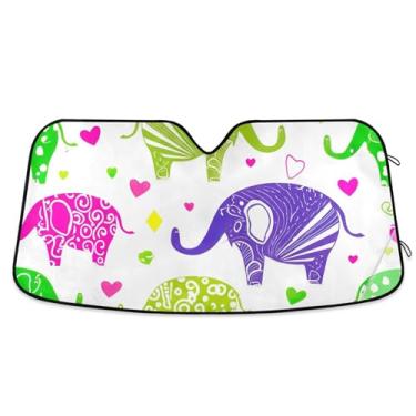 Imagem de Protetores solares personalizados de elefantes coloridos de bolinhas para para-brisa bonito protetor solar universal dobrável para para-brisa dianteiro de carro impressões de animais M, 139,7 cm x