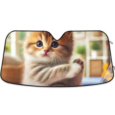 Imagem de Toldo de sol fofo gatinho ioga gato para para-brisa de carro capa de para-brisa automotiva fofa animal dobrável protetor solar retrátil S, 134,6 cm x 59,7 cm