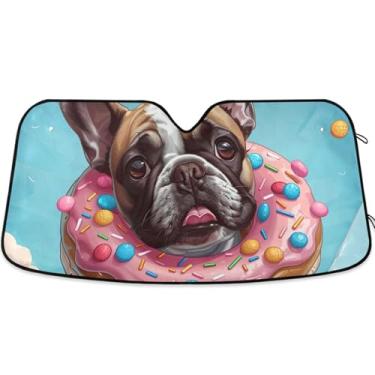 Imagem de Toldo de sol personalizado com desenho animado de buldogue fofo para para-brisa de carro, dobrável, caminhão, carro, protetor retrátil M, 139,7 cm x 70,1 cm