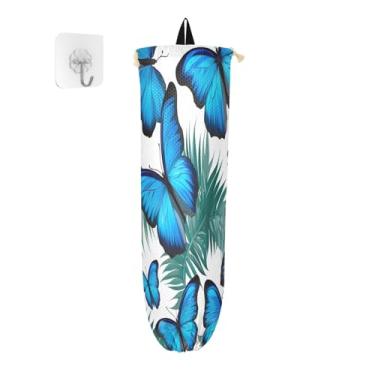 Imagem de GAIGEO Pacote com 2 suportes para sacolas de compras, organizador de sacolas plásticas de cozinha Blue Butterflies on White