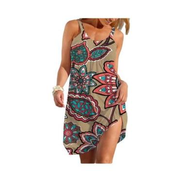 Imagem de Vestido Slip Étnico Boho Feminino Casual De Verão Saia Solta Para Uso 