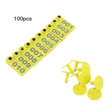 Imagem de Ainoli 1-100 número de etiqueta de orelha de gado de plástico etiqueta animal para cabra ovelha porco (Amarela)