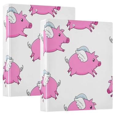 Imagem de Fichários personalizados de 3,8 cm de desenho animado de porcos rosa, 3 argolas, 200 folhas, fichário com anel redondo, 31,5 x 27 x 6 cm, pacote com 2