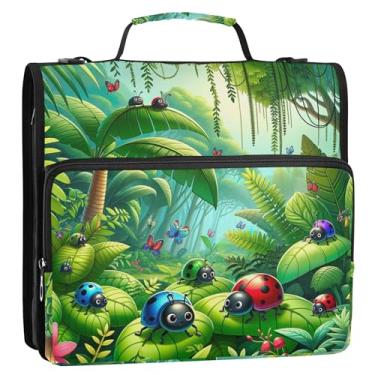 Imagem de Fichários fofos de besouros de desenho animado selva, 3 anéis, 3 anéis, fichário com zíper e alça de ombro para portfólio escolar, suporte de 500 folhas